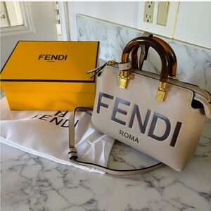 Fendi Beige Satchel with Brown Handles